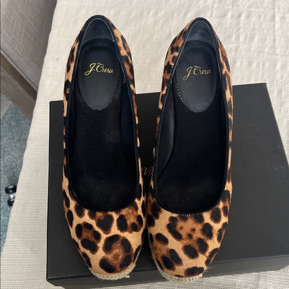J. Crew Seville espadrille 3” wedges Leopard calf hair size 7.5 Mob wives - Picture 3 of 8